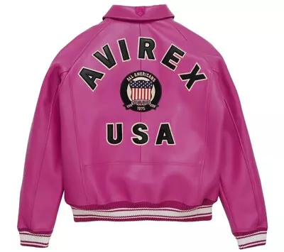 Men's Avirex Pink Real Bomber American Flight Jacket Leather Jacket • $131