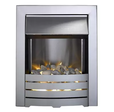 Silver Electric Fire Heater Pebbles Led Effect Brushed Steel Bnib • £142.90