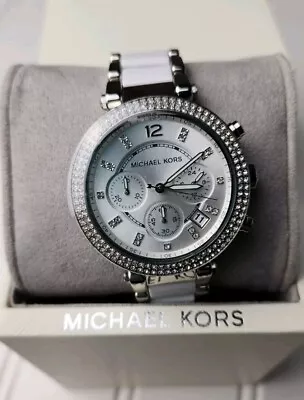 Michael Kors MK6354 Parker Silver Dial Stainless Steel Chronograph Women's Watch • $110