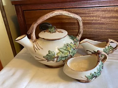 McCoy Teapot W/ Cream /sugar Ivy Leaf Pattern Good Main Color Ivory • $39.95