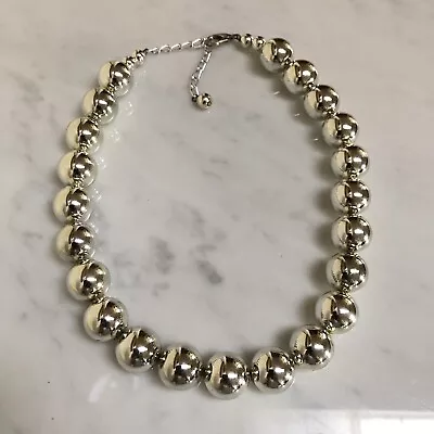 Vintage Fashion Polished Silver Beads Single Strand Necklace With Lobster Clasp • $10