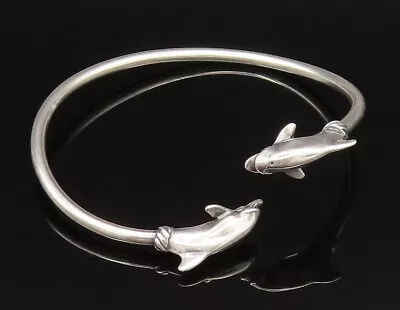 KABANA 925 Sterling Silver - Vintage Dolphin Head Bypass Cuff Bracelet - BT9529 • $69.75