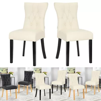 2/4X PU Leather Fabric Wooden Legs Dining Chairs Dining Room Living Room Kitchen • £105.95