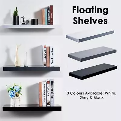 £11.95 • Buy High Gloss Floating Display Shelves Wall Mounted Hidden Bracket Shelf In 5 Sizes