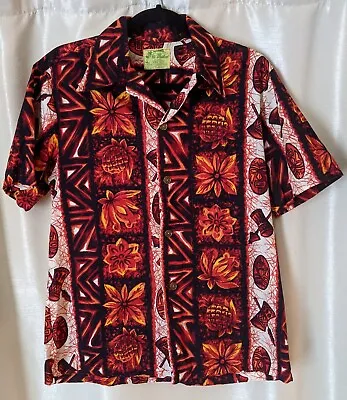 Vintage 1960s Red  Ui-Maikai Mens S Small Hawaiian Tiki Mask Button Up Shirt  • $21.95