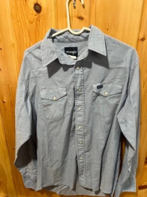 $18 • Buy M Vintage Blue Wrangler Denim/Chambray Shirt, XL, Snap Pearl Button, Long Sleeve