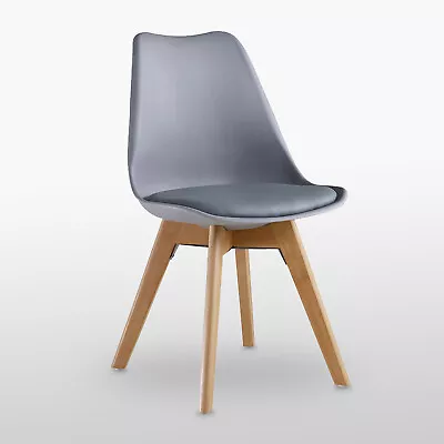 Jamie Lorenzo Tulip Grey Dining Chair Padded Seat Eiffel Wood Legs Retro Modern • $246.42