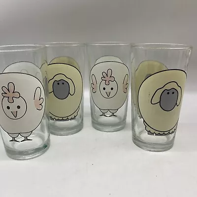 Vintage Libbey Water Glasses Sheep Chicken Set Of 4 • $32