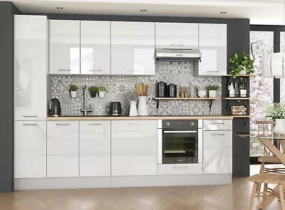 Kitchen Cabinets Set 9 Units Tall Larder + Oven Housing 2.8m White Gloss Ella • £1194.95