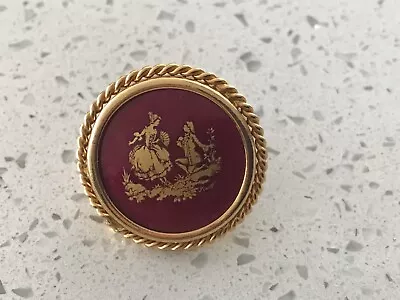 Limoges France Gold Tone Brooch- Lovers- Lockable Pin. Approx 1” • £7.50