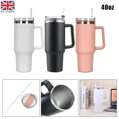 Stainless Steel Coffee Mug Cup Tapered Water Bottle Travel Straw Lid Insulated • £12.49