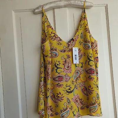 Ladies Yellow Patterned Vest Top NWT By Matalan Papaya Size 16 • £3.50