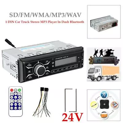 24V Single 1DIN Car Truck Stereo Radio Audio In-Dash FM MP3 Player Bluetooth Kit • $43.19