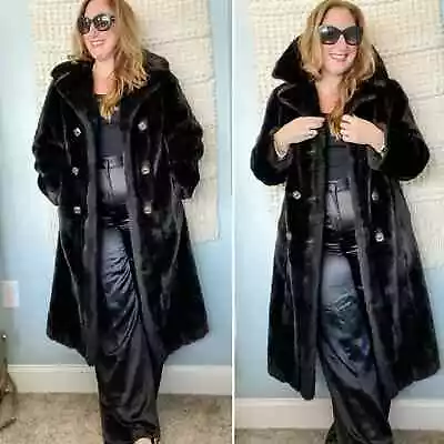 Vintage 60s/70s Tissavel Double Breasted Faux Fur Long Peacoat Overcoat Size S/M • $198