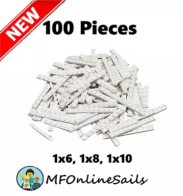 **NEW** 100x Genuine LEGO White LONG PLATES - 1x6 1x8 1x10 Mix • $40.47