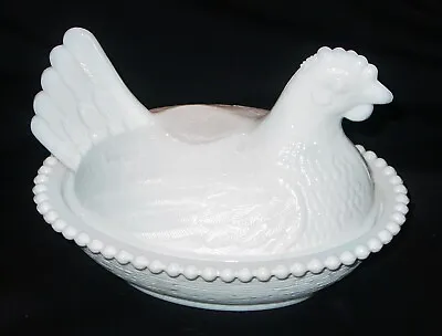 Antique White Milk Glass Hen On Nest Candy / Snack Dish Bowl - 7  X 5 1/2  X 5  • $31.30