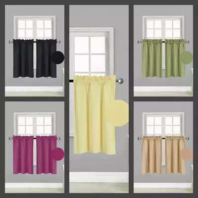 1 PAIR Kitchen Rod Pocket Silk Window Tier Curtain Lined Blackout 30 X 36  RS5 • $10.20