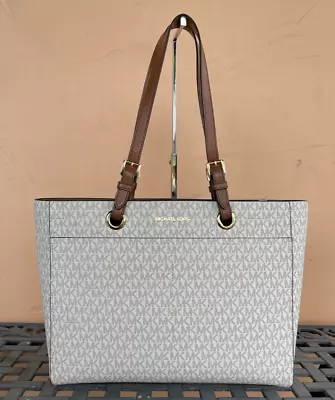 Michael Kors Jet Set Travel Large Laptop Tote Shoulder Bag Mk Signature Vanilla • $159.89