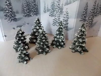 Mervyns Village Square Accessory ~ Lot Of 6 Snowy Pine Trees Resin • $29.95