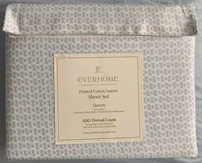 Everhome 100% Sateen Cotton 400 TC Queen 4pc Sheet Set Skyway Circle Geo $160 • £85.45
