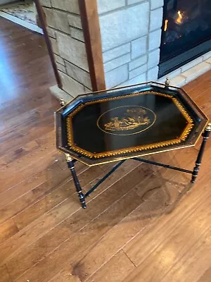 Octagon Tole Painted Black Metal Tray Coffee Table • $350