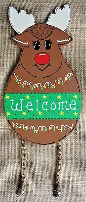 Reindeer Jingle Bell Feet HANGER Christmas SIGN Wall Door Plaque Wreath Accent  • $13