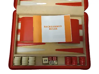 Vintage Backgammon Set In Red Faux Leather Case Complete W/ Instructions CLEAN • $14.40