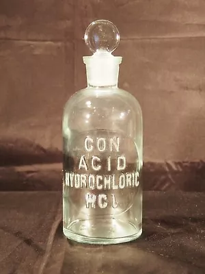 £20.66 • Buy CON ACID Hydrochloric Molded Glass Bottle With Stopper Chemistry USA