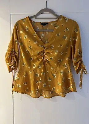 New Look Ladies Gorgeous Mustard Yellow Floral Print Boxy Blouse Top Size 12 • £17.99
