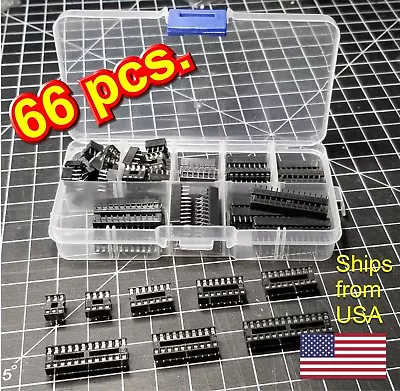 66 Pcs DIP IC Sockets Adaptor Solder Type Socket Kit 6 8 14 16 18 20 24 28 Pins • $8.75