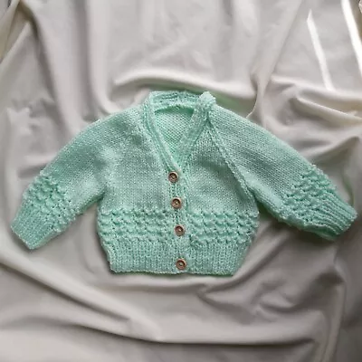 New Hand Knitted Baby Cardigan 0/3 Months Mint Green • £5