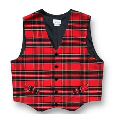 Vintage Storybook Heirlooms Vest Red Tartan Plaid Button Front Unisex Waistcoat • $40
