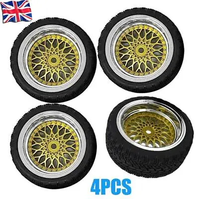 4pcs RC 1:10 Scale Rubber Tires Wheels Rim 12mm Hex For HSP On-Road Touring Car • £10.84