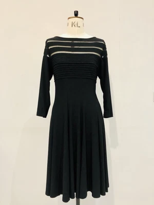 £30 • Buy JESSICA HOWARD Little Black Dress 12/14 Sheer Mesh Cut-Away Stripes Flared Skirt