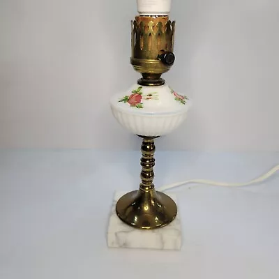 VTG Hand Painted Roses On Milk Glass And Marble Lamp Gold Tone/ Brass • $32