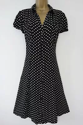 F&f Size 8 Black Polka Dot Button Through Vintage 40s Ww2 Style Dress Eu 36 • £19.36