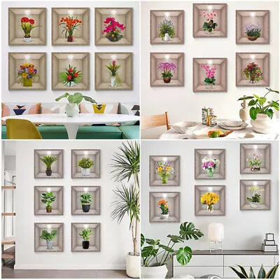 4/6pcs Art Magic 3D Vinyl Flowers Wall Stickers Green Plants Flowers Decals DIY • £8.59