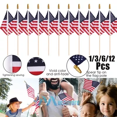 LOT 4 X 6 In American Flags US Flags / Mini American Country Flag On Stick Small • $6.99