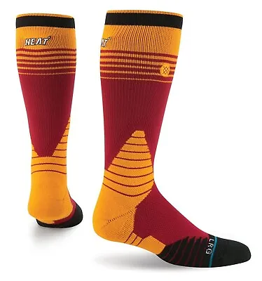 STANCE NBA Miami Heat Fusion 559 Go Yellow Red Logo Crew Basketball Socks Mens L • $19