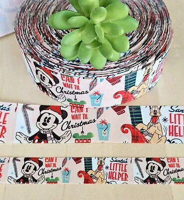 7/8 & 1.5  (1 YD) Mickey Mouse Christmas Grosgrain Ribbon Pluto Disney Santa Hat • $1.35