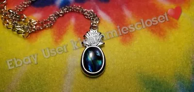 1970's Black Opal Gemstone Silver  Pineapple Pendant Necklace Australia VTG • $24.99