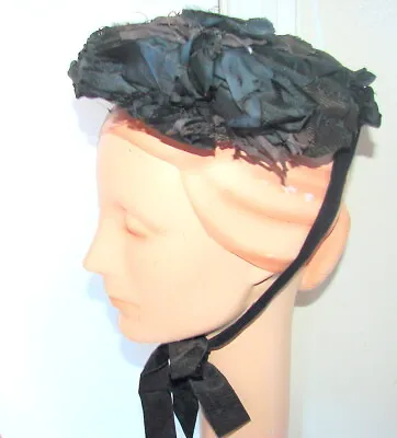 1860s-era BLACK MOURNING HAT On Wire Frame W/Sequins B2-23 • $34.50