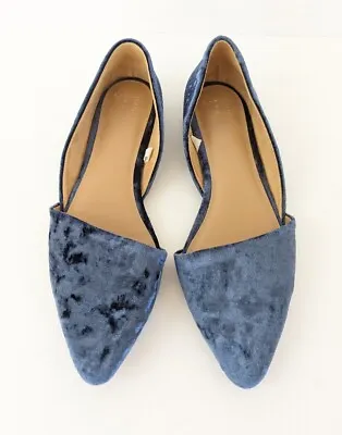 EUC Womens A New Day Poppy D'Orsay Blue Velour Velvety Ballet Flats Shoes Sz 7 • $15.99
