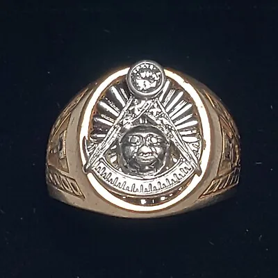 Vintage Masonic Past Master Ring 10K Gold Diamond Solitaire Size 10 Free  Mason • $1300
