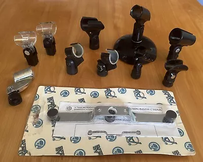 Vintage Mic Clip Holder Lot Of 10 Clips Shure Electro-Voice AKG Atlas Twin Mount • $15.50