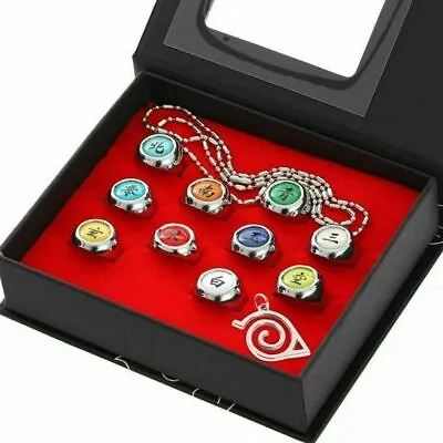 Gift Anime Naruto Akatsuki Figure Cosplay Necklace Ring Set Collection Jewellery • £11.84