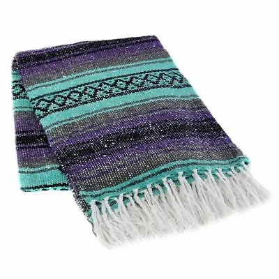 Dark Purple/Mint Green/Charcoal Mexican Blanket Throw Mexican Yoga Blanket • $15