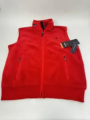 NWT POLO RALPH LAUREN Polartec 200 Fleece Full Zip Hooded Vest Red LARGE $125 • $88.95