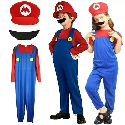 Super Mario Bros Luigi Cosplay Costume Kids Boy's Girl's Fancy Dress Outfit Set • $14.09