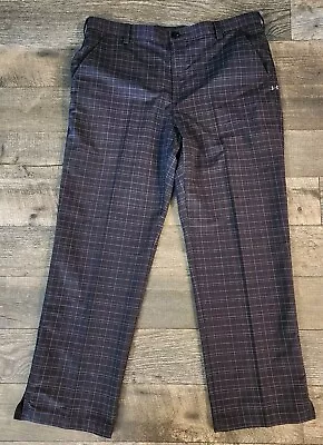 Under Amour Golf Pants Performance Striped Plaid Mens 38x30 Charcoal Gray Black  • $22.99